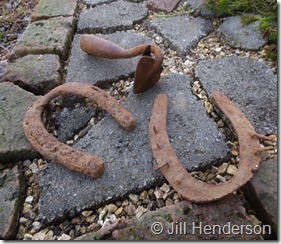 2016 1-27 Fragments - Cast iron garden furrow tool and well-worn horseshoes. (2)